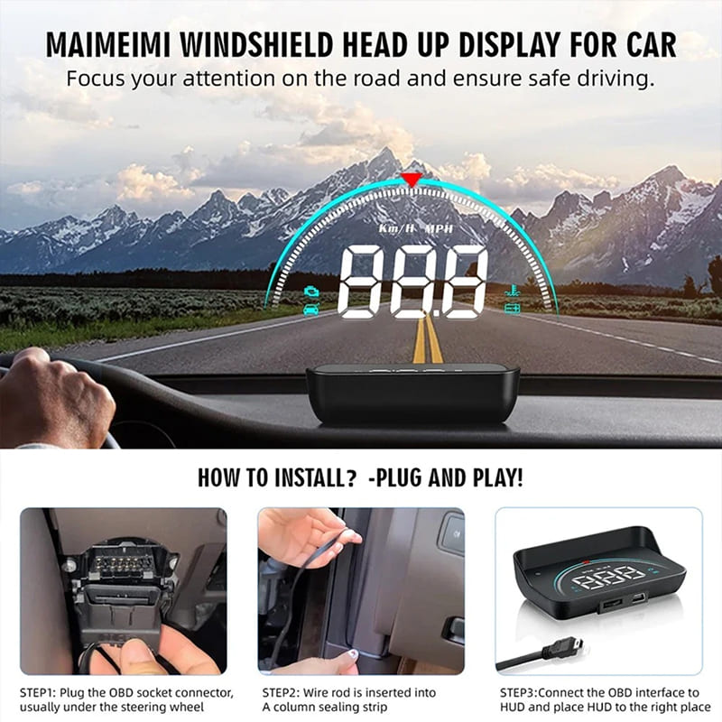 2025 Car HUD Head Up Display - GPS Navigation Phone Projector for All Cars