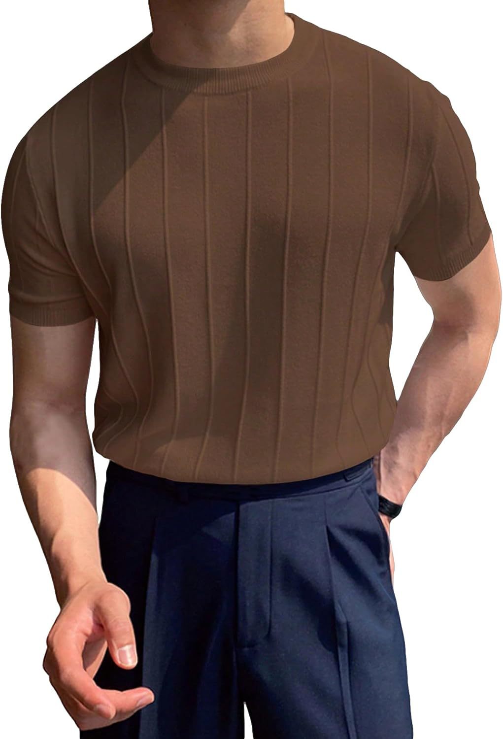 Men's Lightweight Ribbed Crew-Neck T-Shirt
