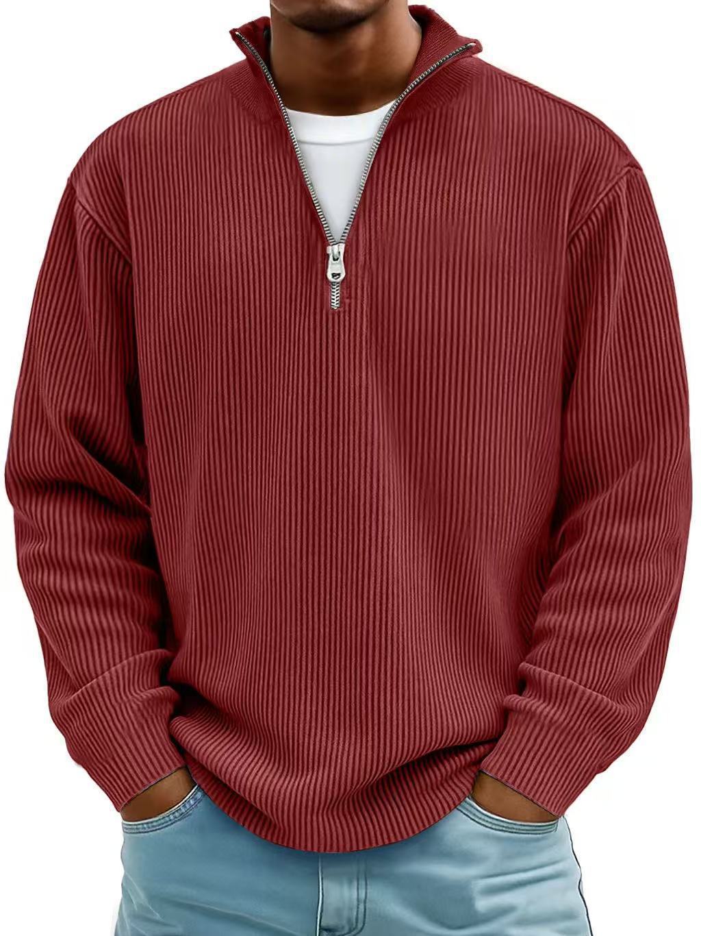 Men's Ribbed Quarter-Zip Long-Sleeve Shirt