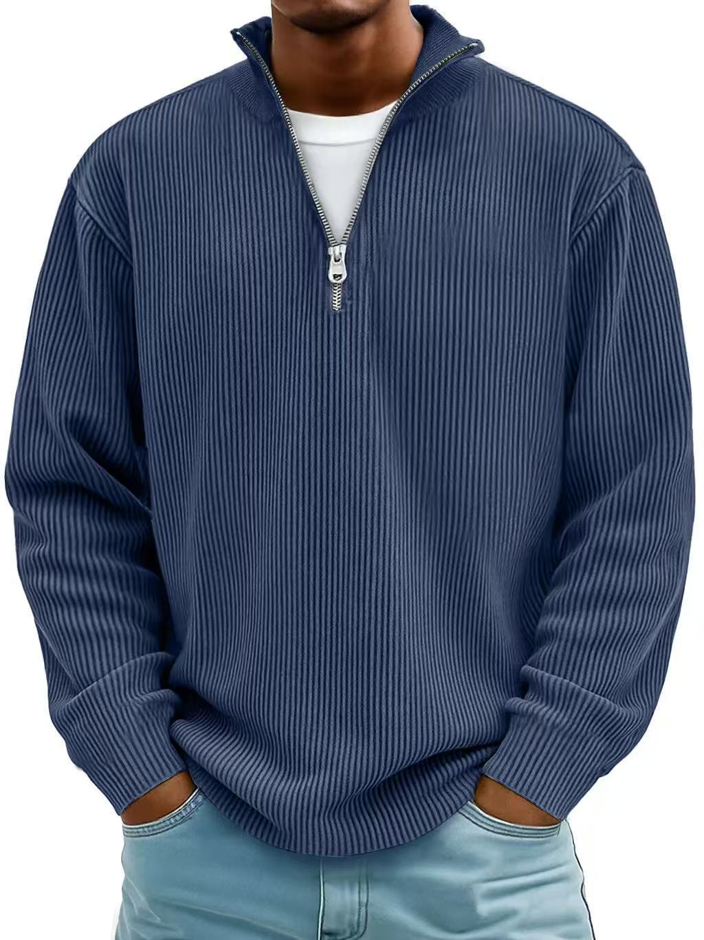 Men's Ribbed Quarter-Zip Long-Sleeve Shirt