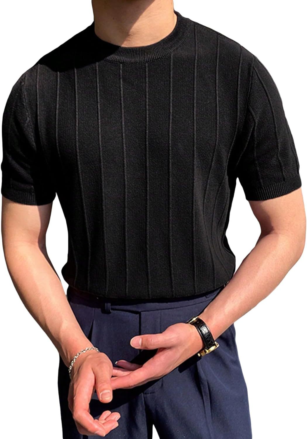 Men's Lightweight Ribbed Crew-Neck T-Shirt