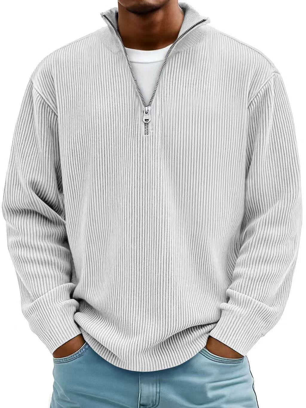 Men's Ribbed Quarter-Zip Long-Sleeve Shirt