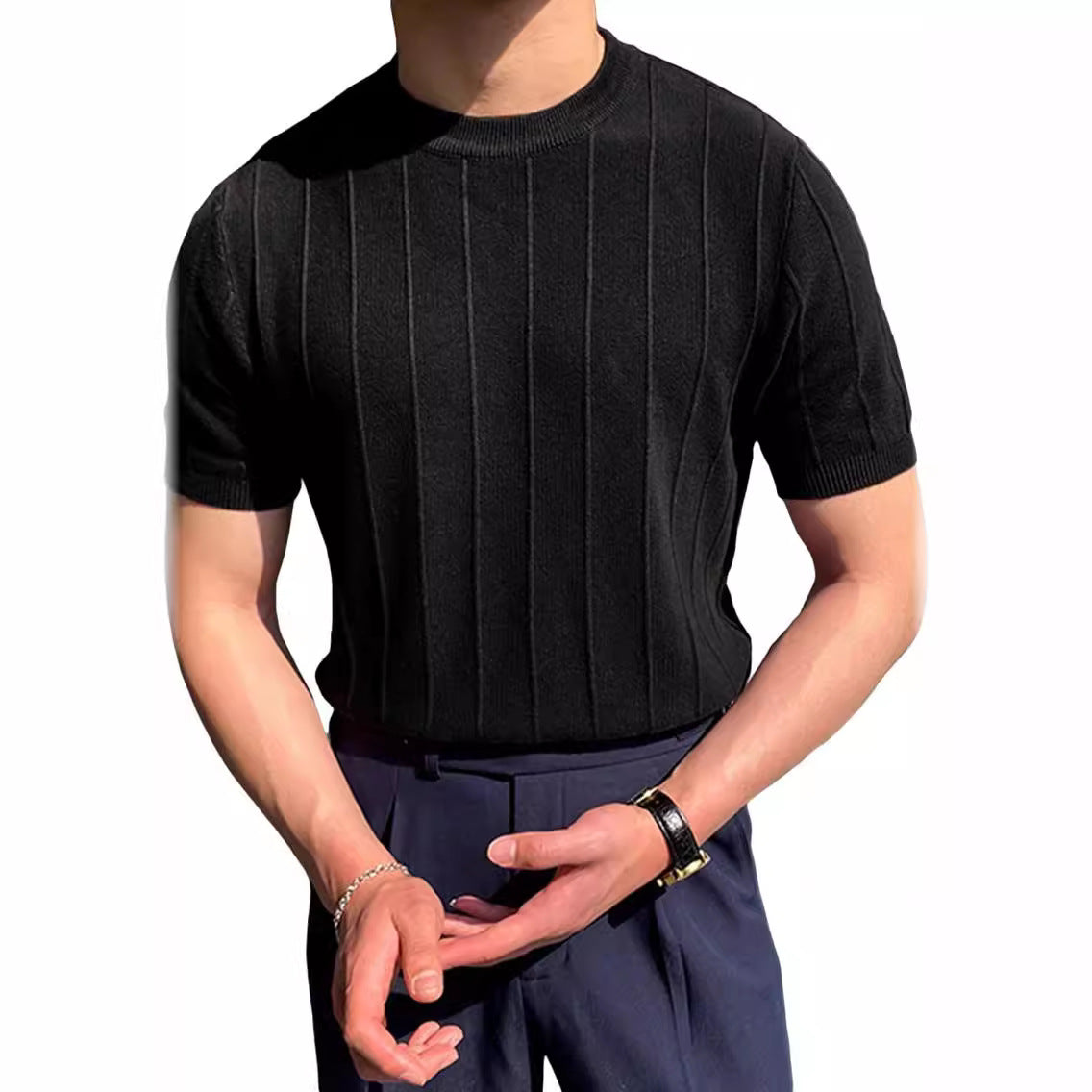 Men's Lightweight Ribbed Crew-Neck T-Shirt