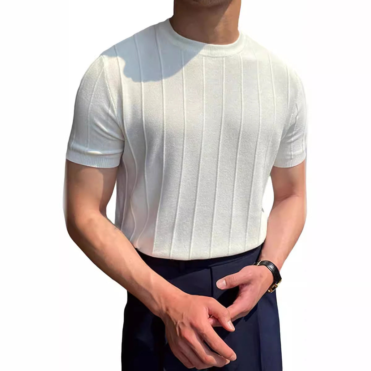 Men's Lightweight Ribbed Crew-Neck T-Shirt