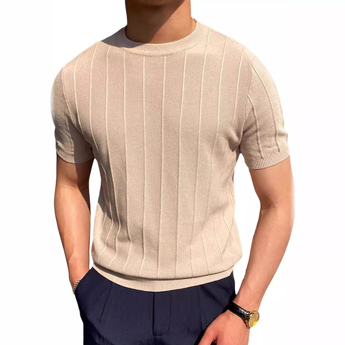 Men's Lightweight Ribbed Crew-Neck T-Shirt