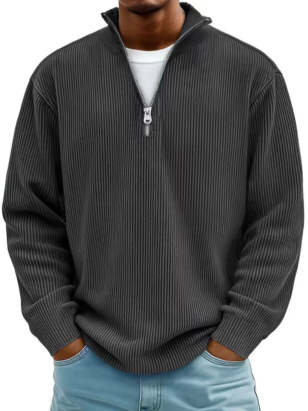 Men's Ribbed Quarter-Zip Long-Sleeve Shirt