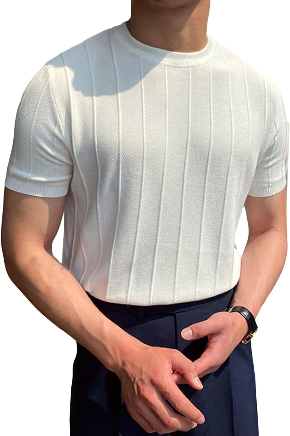 Men's Lightweight Ribbed Crew-Neck T-Shirt