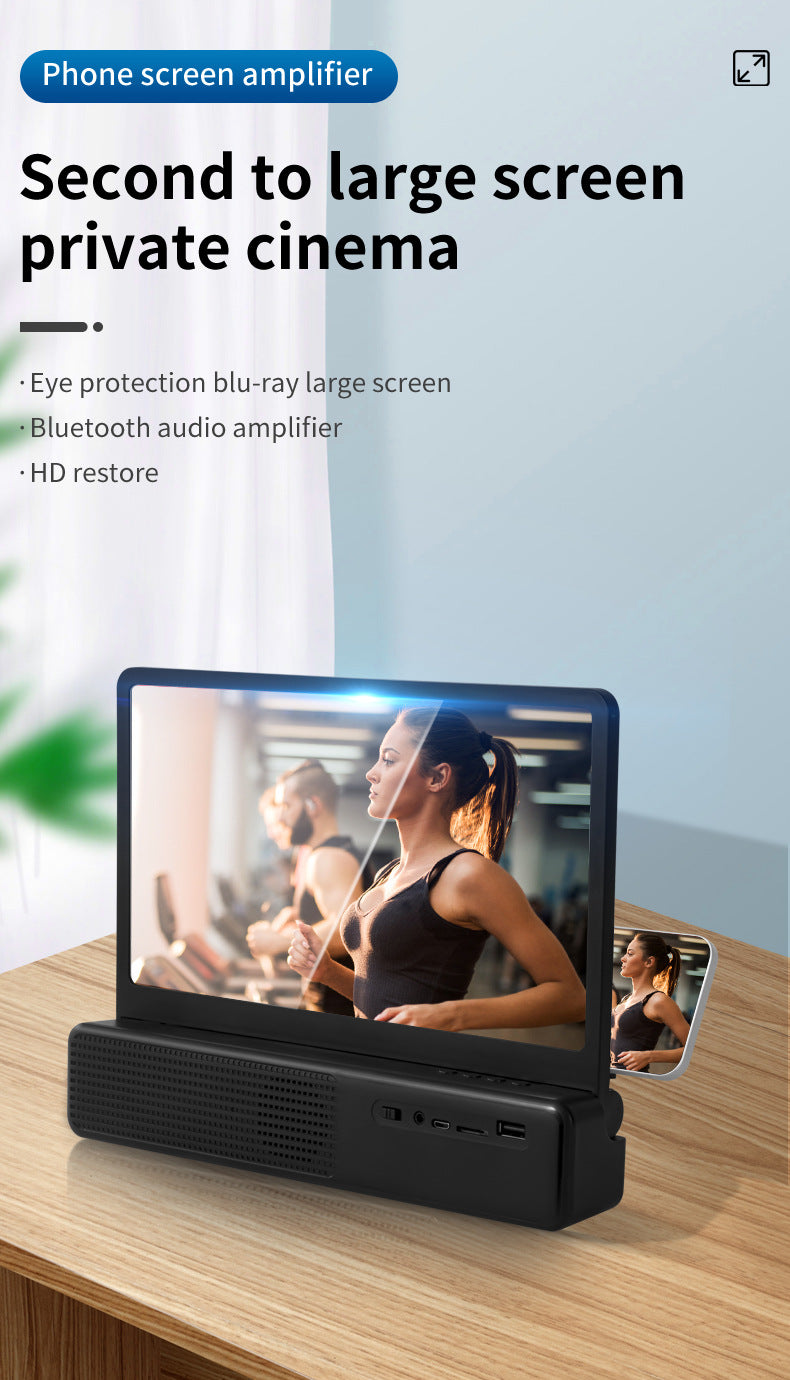 12" Phone Screen Magnifier with Bluetooth Speaker - 3D HD Pull-out Stand