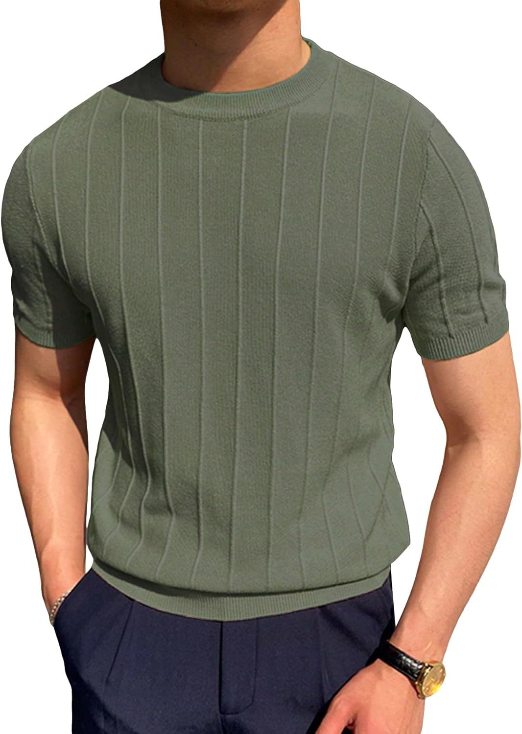 Men's Lightweight Ribbed Crew-Neck T-Shirt
