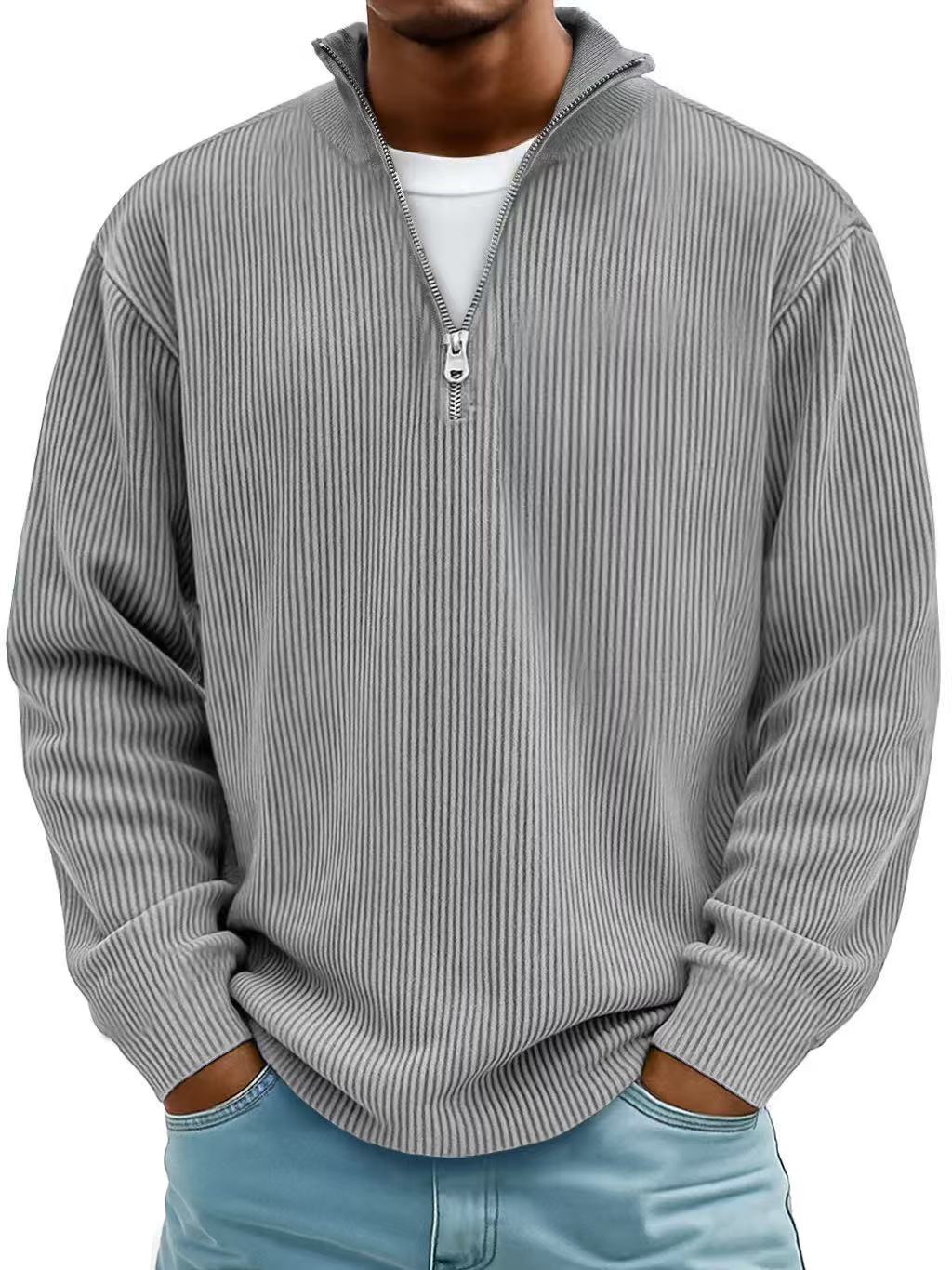 Men's Ribbed Quarter-Zip Long-Sleeve Shirt