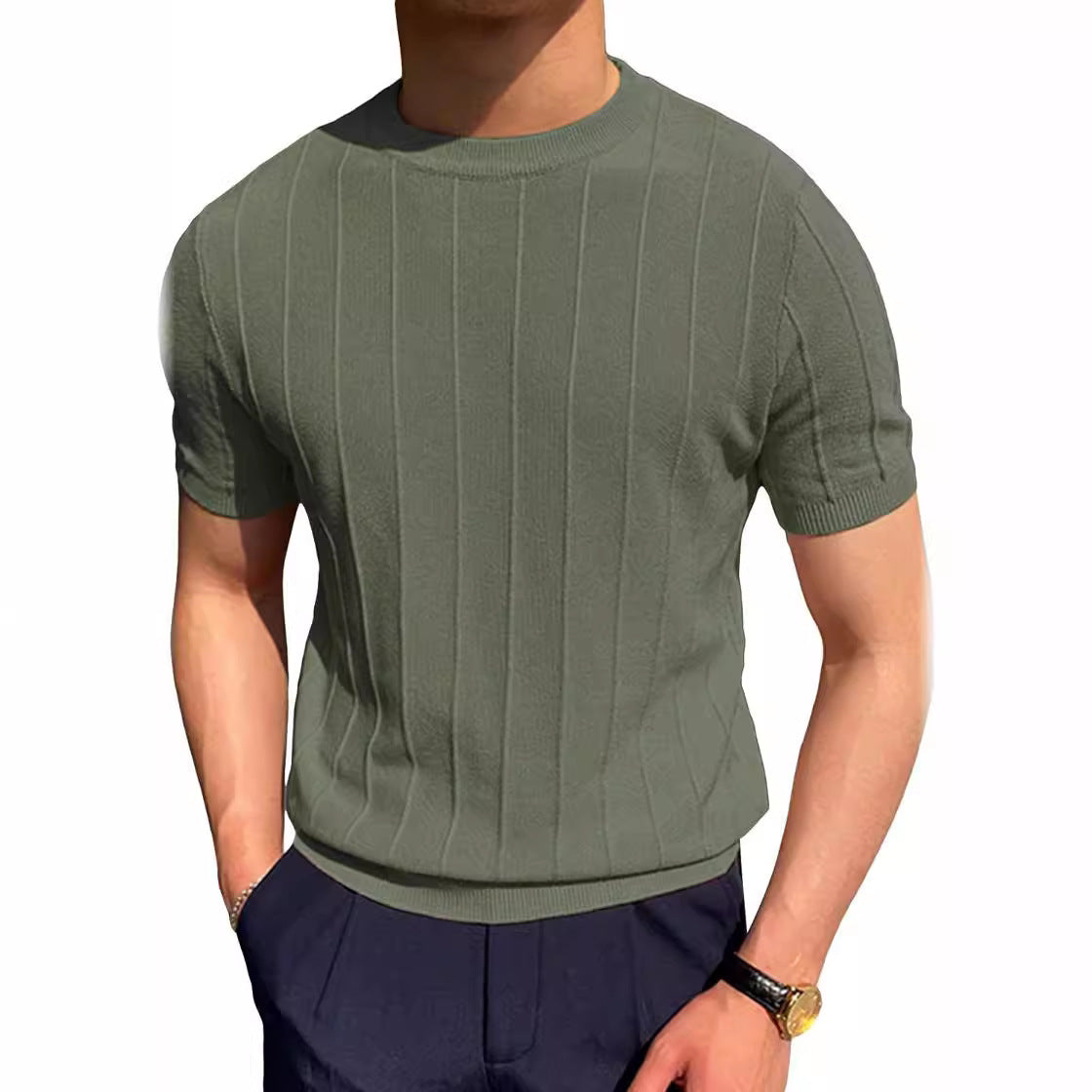 Men's Lightweight Ribbed Crew-Neck T-Shirt